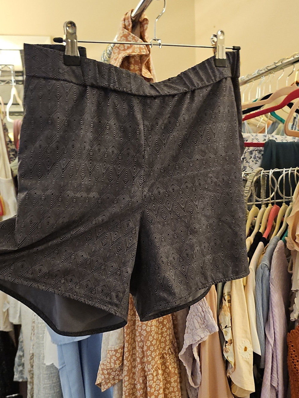 Geometric Black High-Waist Shorts